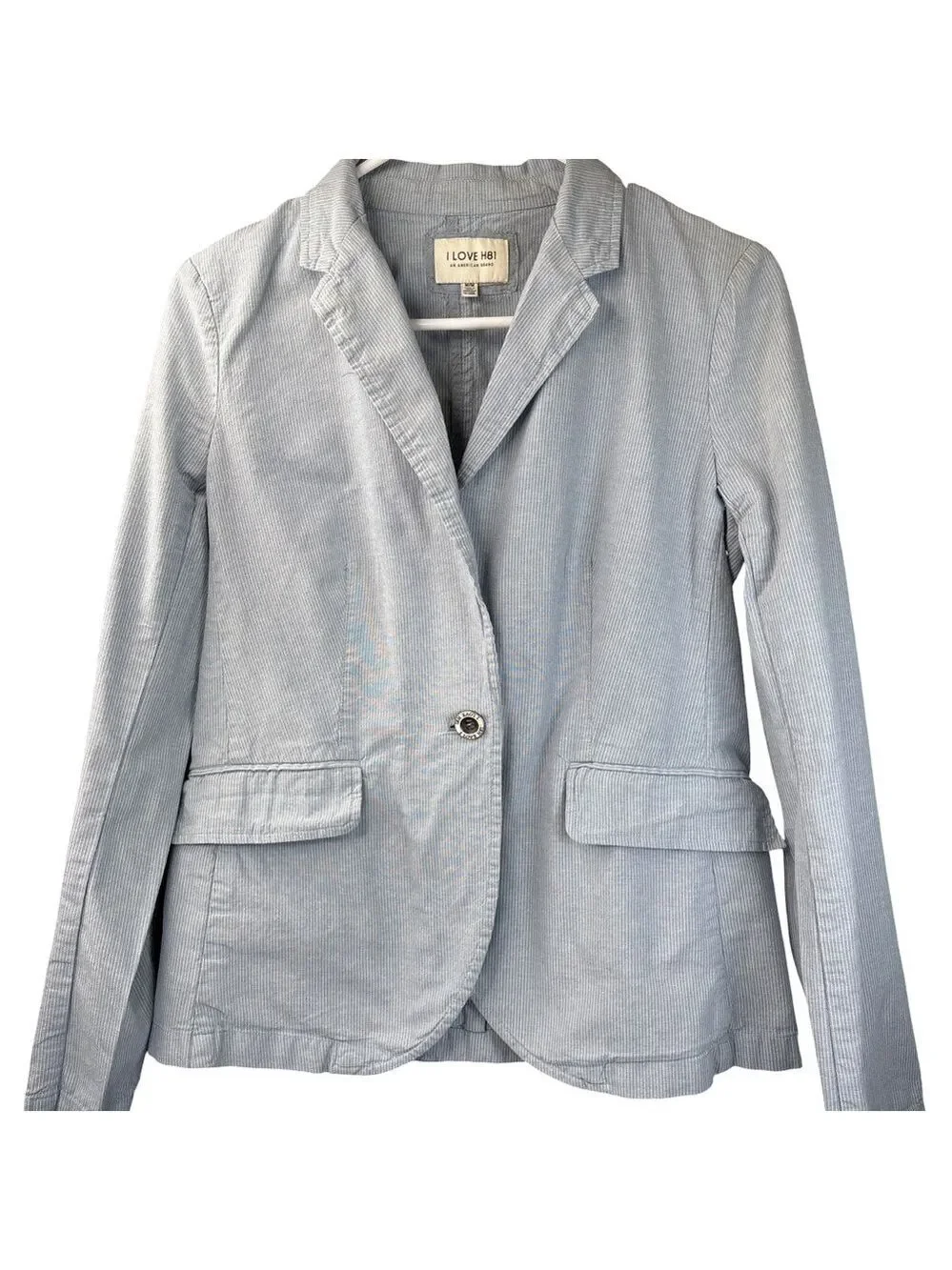 I Love H81 Forever 21 Blue & White Striped 1 Button Cotton Blazer Medium